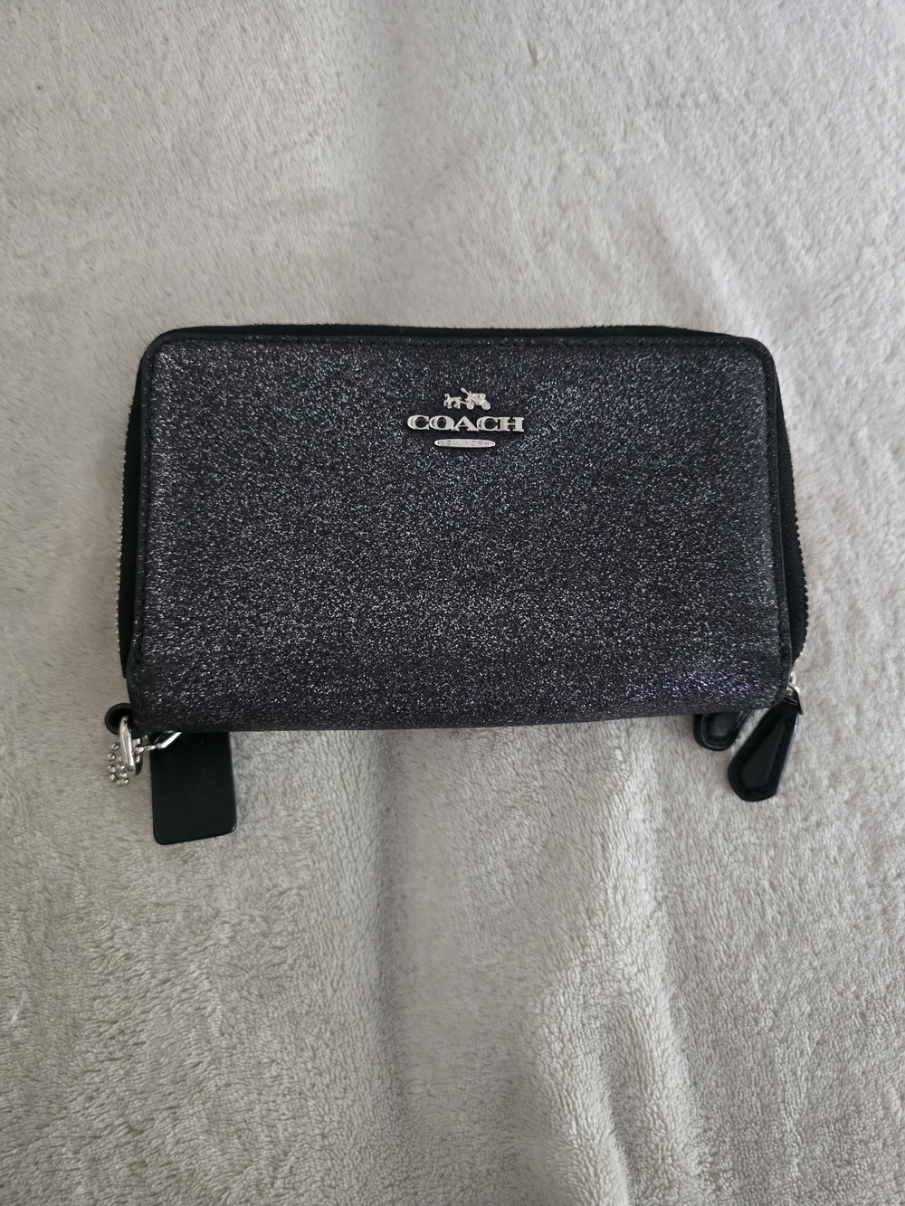 Coach Glitter Zip Wallet in Metallic Charcoal
